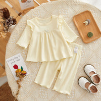 Load image into Gallery viewer, 2 Pieces Set Baby Girls Solid Color Muslin&amp;Ribbed Tops And Pants Wholesale 220412426
