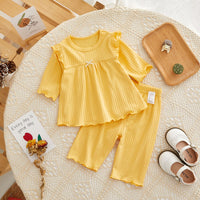 Load image into Gallery viewer, 2 Pieces Set Baby Girls Solid Color Muslin&amp;Ribbed Tops And Pants Wholesale 220412426
