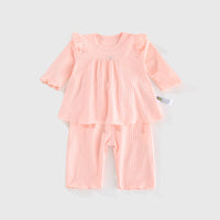 Load image into Gallery viewer, 2 Pieces Set Baby Girls Solid Color Muslin&amp;Ribbed Tops And Pants Wholesale 220412426
