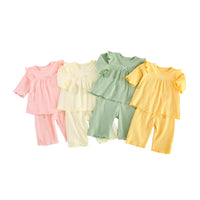 Load image into Gallery viewer, 2 Pieces Set Baby Girls Solid Color Muslin&amp;Ribbed Tops And Pants Wholesale 220412426
