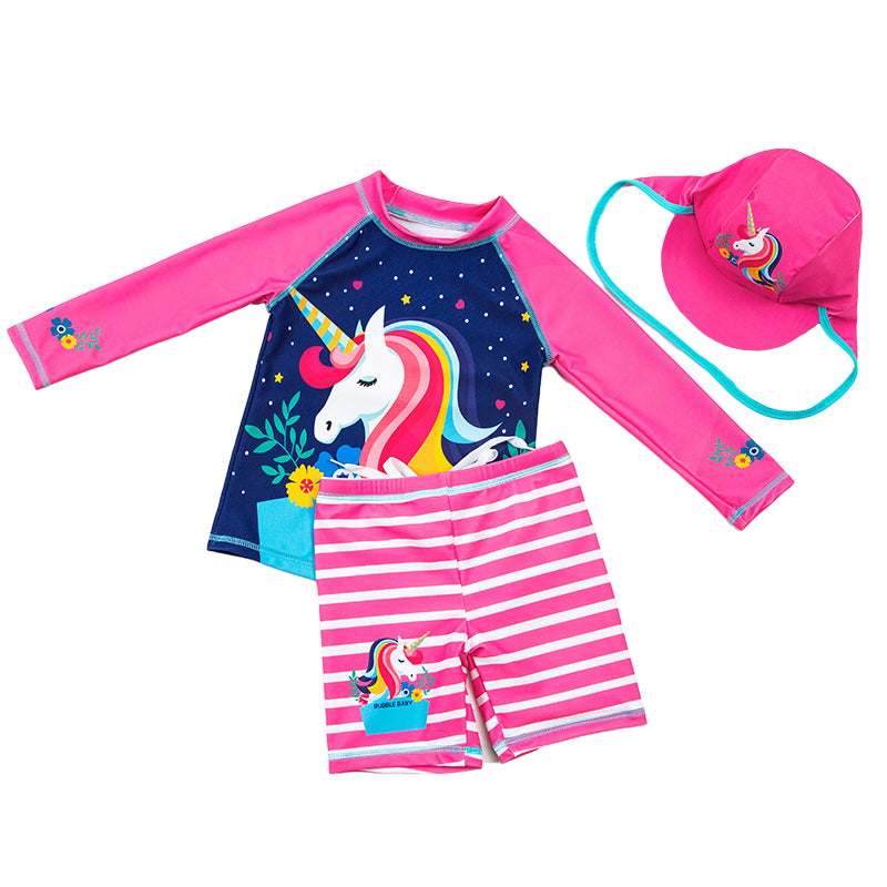 2 Pieces Set Baby Kid Girls Beach Letters Color-blocking Love heart Polka dots Unicorn Print Tops And Striped Shorts Swimwears Wholesale 22041287