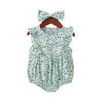 Load image into Gallery viewer, Baby Girls Flower Bow Print Rompers Wholesale 22041292
