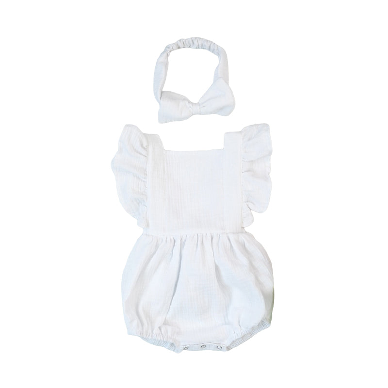 Baby Girls Solid Color Bow Rompers Wholesale 220414138