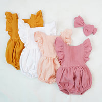 Load image into Gallery viewer, Baby Girls Solid Color Bow Rompers Wholesale 220414138
