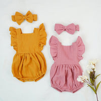 Load image into Gallery viewer, Baby Girls Solid Color Bow Rompers Wholesale 220414138
