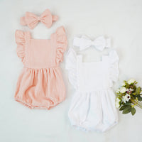 Load image into Gallery viewer, Baby Girls Solid Color Bow Rompers Wholesale 220414138
