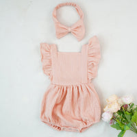 Load image into Gallery viewer, Baby Girls Solid Color Bow Rompers Wholesale 220414138
