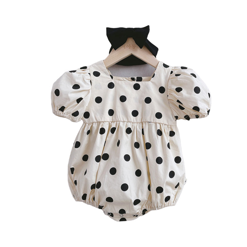Baby Girls Polka dots Print Rompers And Accessories Bow Headwear Wholesale 220414173