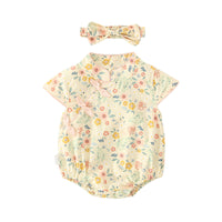 Load image into Gallery viewer, Baby Girls Flower Print Rompers And Accessories Bow Headwear Wholesale 220414175
