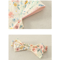 Load image into Gallery viewer, Baby Girls Flower Print Rompers And Accessories Bow Headwear Wholesale 220414175
