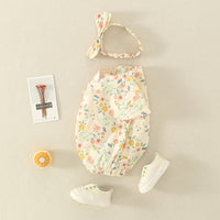 Load image into Gallery viewer, Baby Girls Flower Print Rompers And Accessories Bow Headwear Wholesale 220414175
