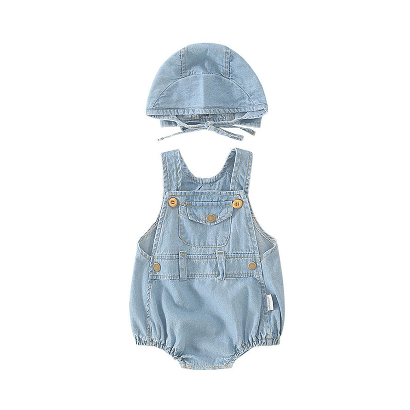 Baby Unisex Solid Color Rompers And Accessories Hats Wholesale 220414185