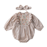 Load image into Gallery viewer, Baby Girls Flower Checked Print Rompers Wholesale 220414210

