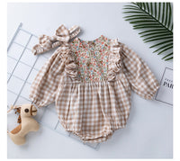 Load image into Gallery viewer, Baby Girls Flower Checked Print Rompers Wholesale 220414210
