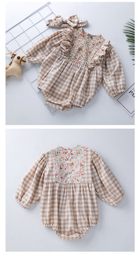 Load image into Gallery viewer, Baby Girls Flower Checked Print Rompers Wholesale 220414210
