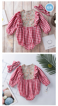 Load image into Gallery viewer, Baby Girls Flower Checked Print Rompers Wholesale 220414210
