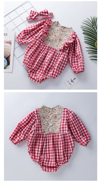 Load image into Gallery viewer, Baby Girls Flower Checked Print Rompers Wholesale 220414210
