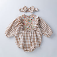 Load image into Gallery viewer, Baby Girls Flower Checked Print Rompers Wholesale 220414210
