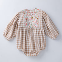 Load image into Gallery viewer, Baby Girls Flower Checked Print Rompers Wholesale 220414210
