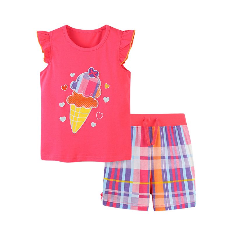 2 Pieces Set Baby Kid Girls Love heart Embroidered Tank Tops And Checked Shorts Wholesale 220414260