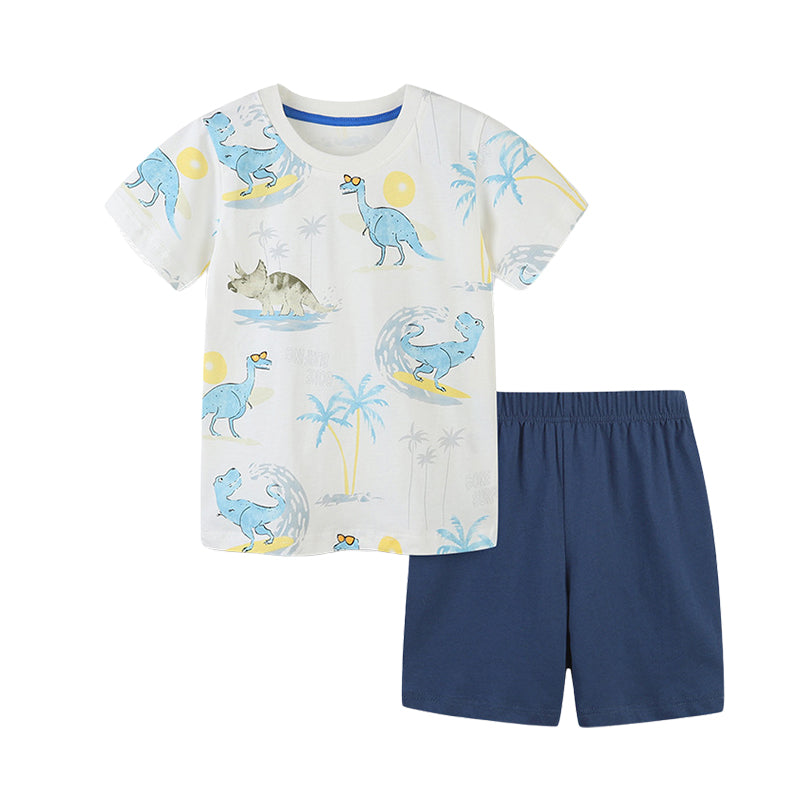 2 Pieces Set Baby Kid Boys Dinosaur T-Shirts And Solid Color Shorts Wholesale 220414303