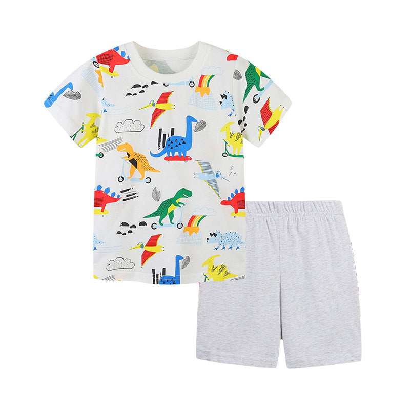 2 Pieces Set Baby Kid Boys Dinosaur Print T-Shirts And Shorts Wholesale 220414338