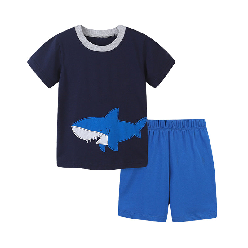 2 Pieces Set Baby Kid Boys Animals Embroidered T-Shirts And Solid Color Shorts Wholesale 220414340