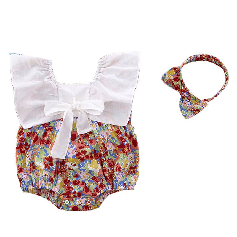 Baby Kid Girls Flower Bow Print Rompers Wholesale 220414393