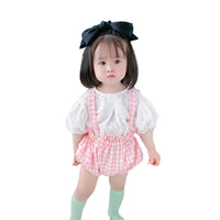 Load image into Gallery viewer, 2 Pieces Set Baby Girls Solid Color T-Shirts And Checked Rompers Wholesale 220414412
