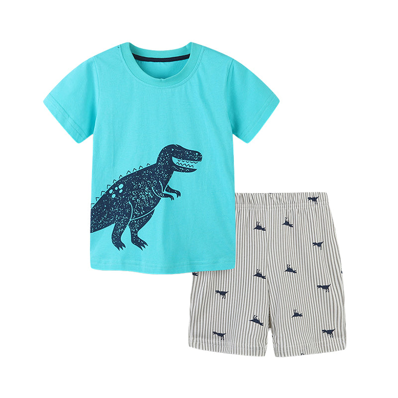 2 Pieces Set Baby Kid Boys Dinosaur Cartoon Print T-Shirts And Shorts Wholesale 220414447