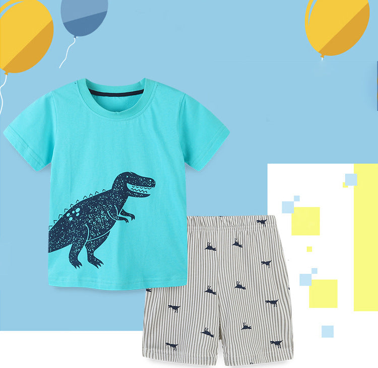 2 Pieces Set Baby Kid Boys Dinosaur Cartoon Print T-Shirts And Shorts Wholesale 220414447