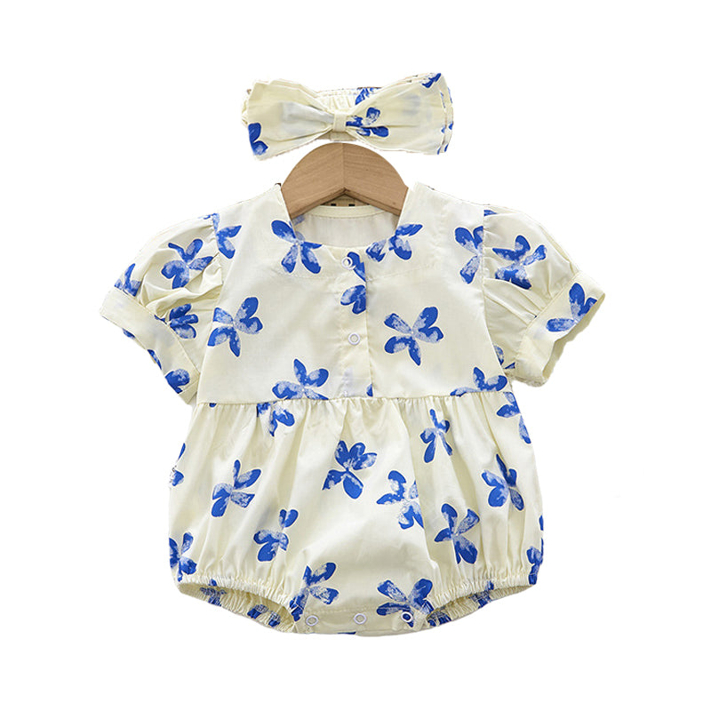 Baby Girls Flower Print Rompers Wholesale 220414449