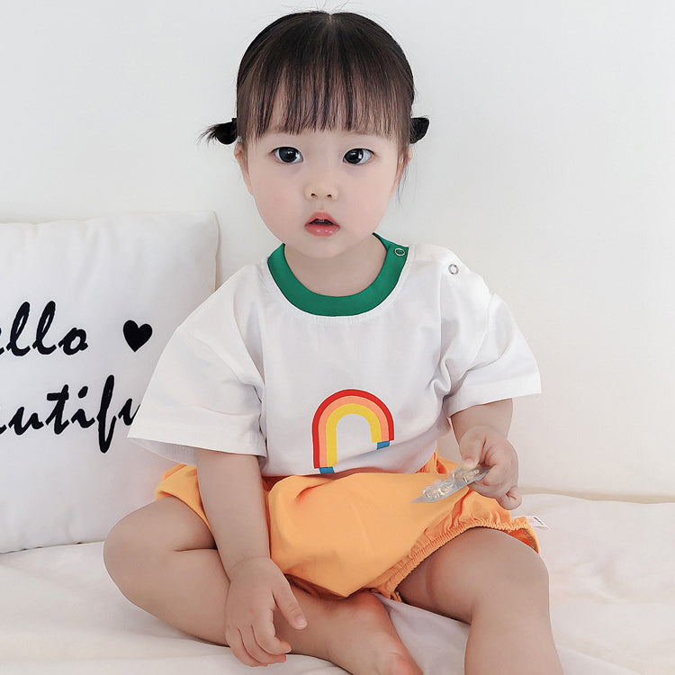 3 Pieces Set Baby Kid Unisex Rainbow Print T-Shirts And Solid Color Underwears And Hats Wholesale 220414491