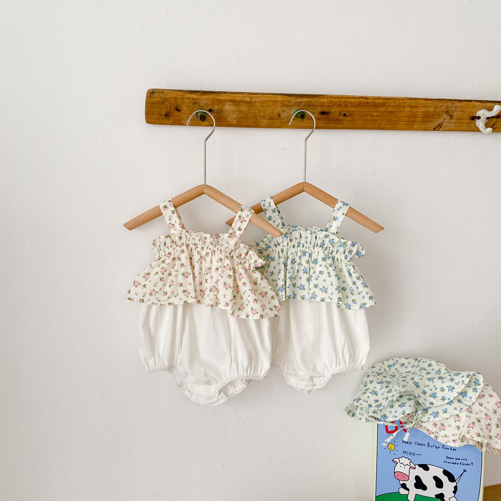 Baby Kid Girls Color-blocking Flower Print Rompers Wholesale 220414507