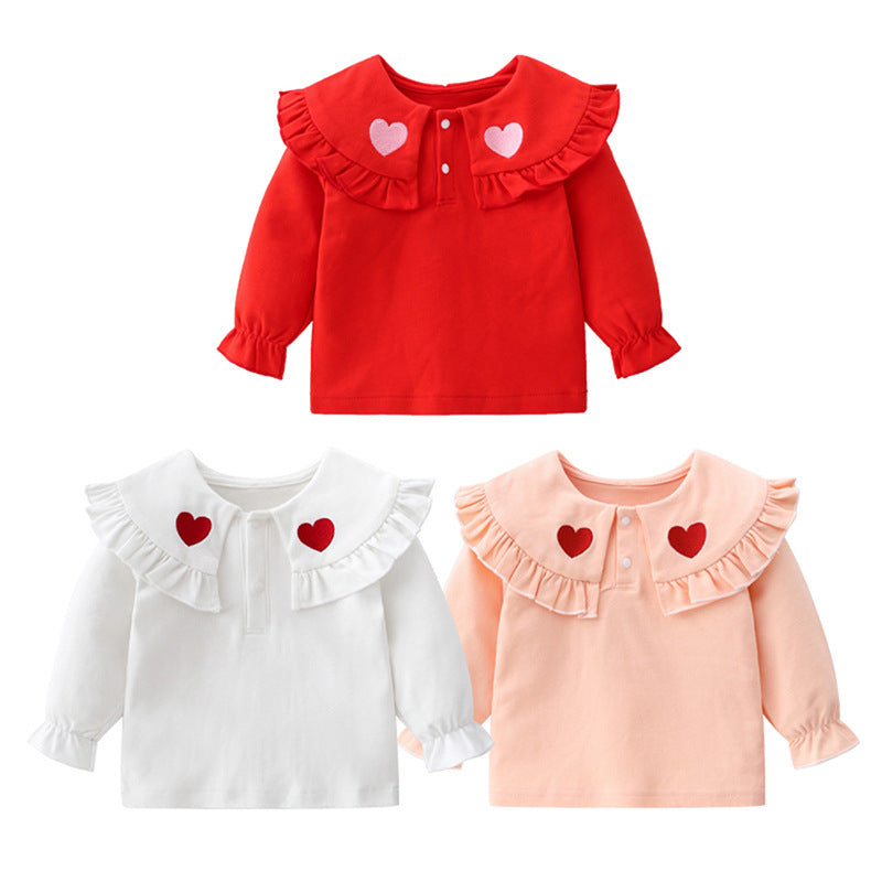 Baby Kid Girls Love heart Embroidered Tops Wholesale 220414523
