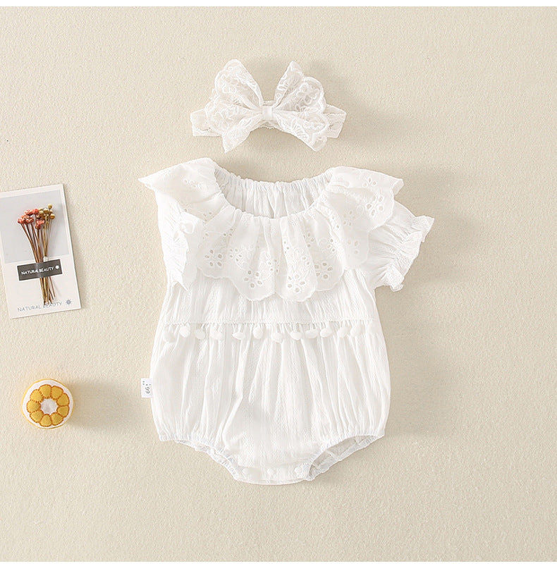 Baby Girls Solid Color Lace Rompers Wholesale 220414533