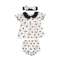 Load image into Gallery viewer, 3 Pieces Set Baby Girls Polka dots Print Tops Shorts And Headwear Wholesale 22041499
