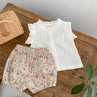 Load image into Gallery viewer, 2 Pieces Set Baby Kid Girls Print Tops And Flower Shorts Wholesale 22041513
