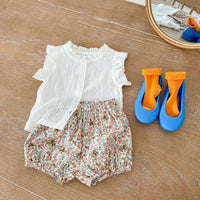 Load image into Gallery viewer, 2 Pieces Set Baby Kid Girls Print Tops And Flower Shorts Wholesale 22041513

