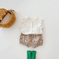 Load image into Gallery viewer, 2 Pieces Set Baby Kid Girls Print Tops And Flower Shorts Wholesale 22041513
