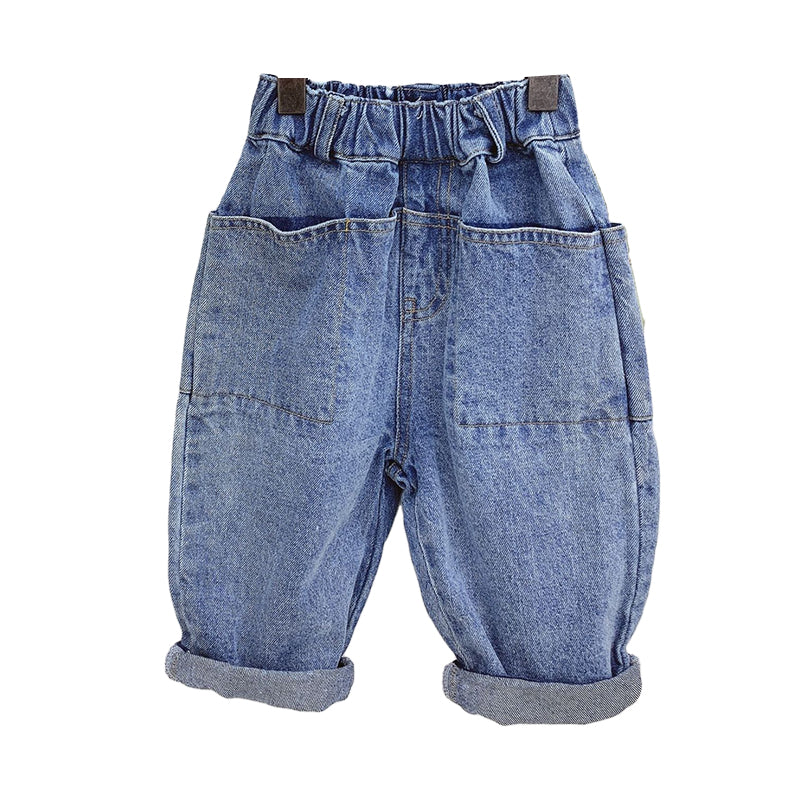 Baby Kid Unisex Solid Color Jeans Wholesale 22041806