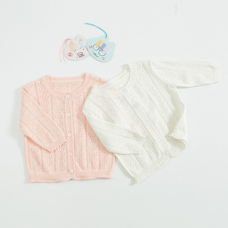 Baby Kid Girls Solid Color Crochet Cardigan Wholesale 22041811