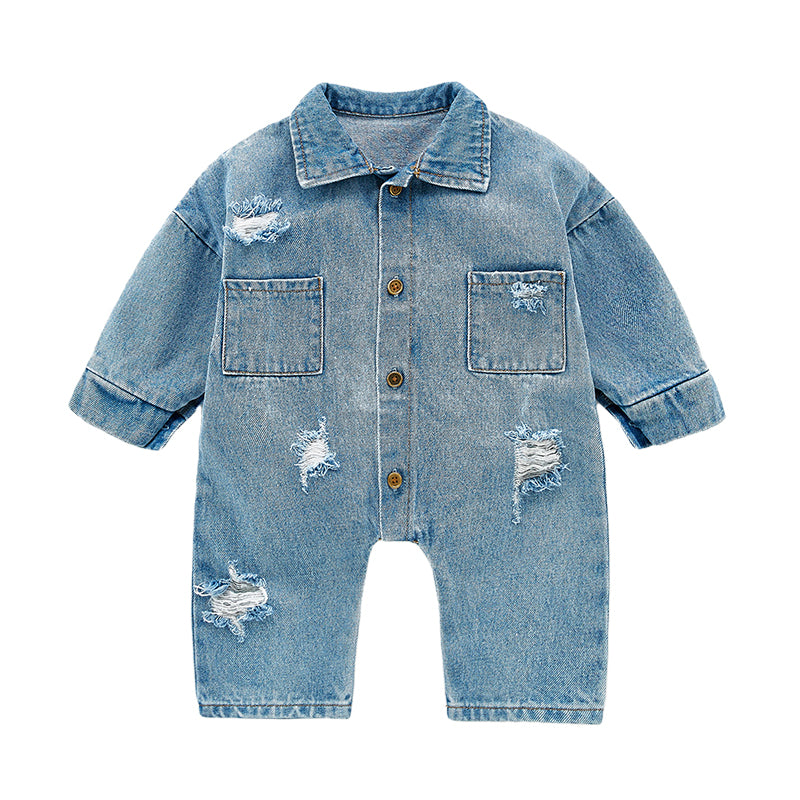 Baby Unisex Solid Color Ripped Jumpsuits Wholesale 220418112