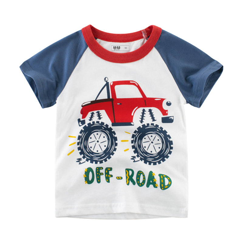 Baby Kid Boys Letters Color-blocking Car Print T-Shirts Wholesale 22041815
