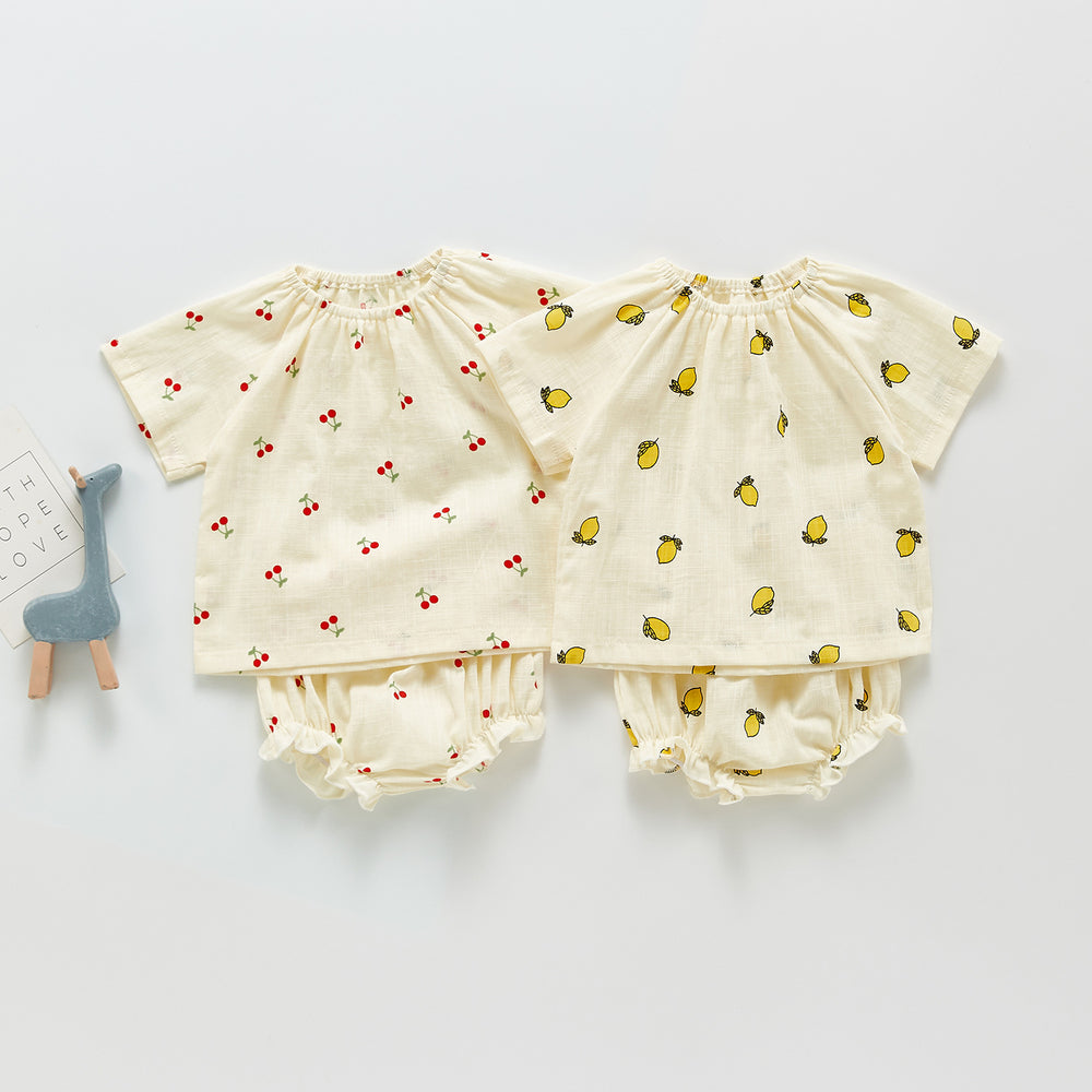 2 Pieces Set Baby Kid Girls Fruit Cartoon Print T-Shirts And Shorts Wholesale 220418175