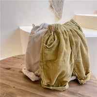Load image into Gallery viewer, Baby Kid Girls Solid Color Muslin&amp;Ribbed Pants Wholesale 220418206
