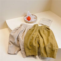 Load image into Gallery viewer, Baby Kid Girls Solid Color Muslin&amp;Ribbed Pants Wholesale 220418206
