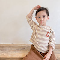 Load image into Gallery viewer, Baby Kid Girls Striped Embroidered Alphabet Tops Wholesale 220418236
