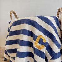 Load image into Gallery viewer, Baby Kid Girls Striped Embroidered Alphabet Tops Wholesale 220418236
