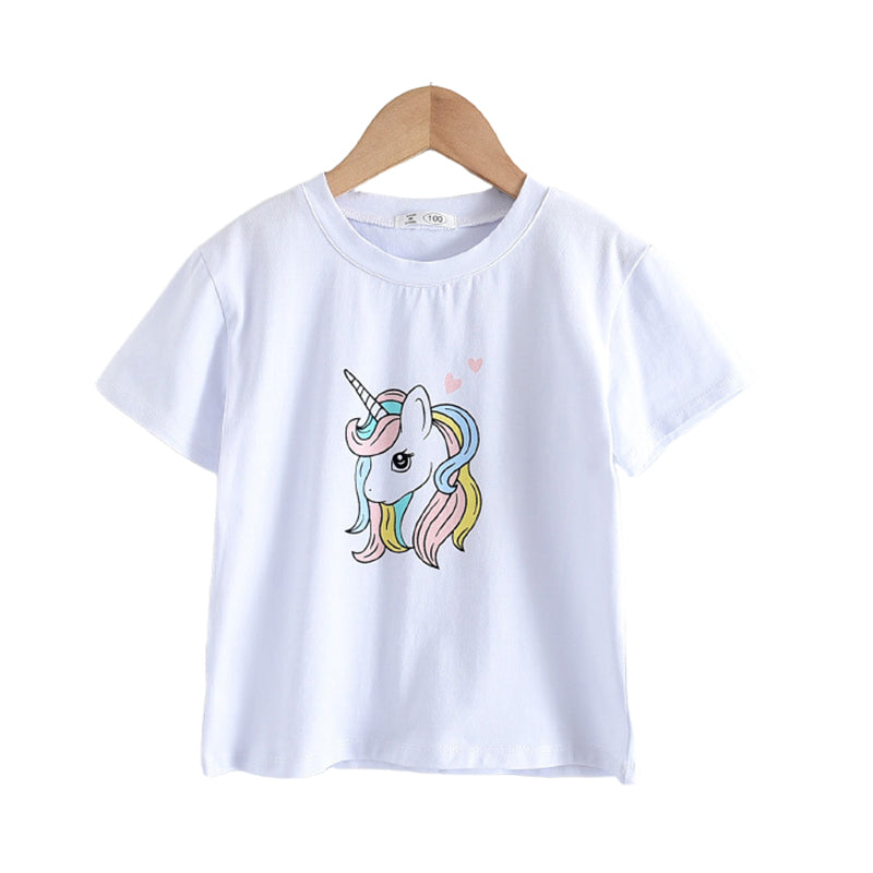 Baby Kid Girls Love heart Unicorn Print T-Shirts Wholesale 220418244